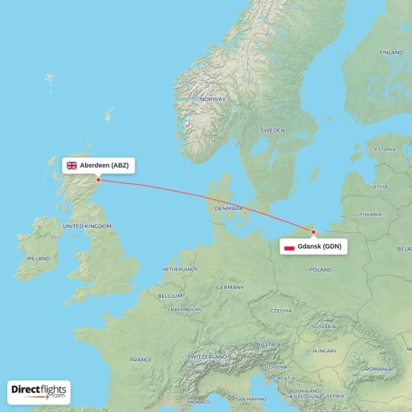 Aberdeen - Gdansk direct flight map