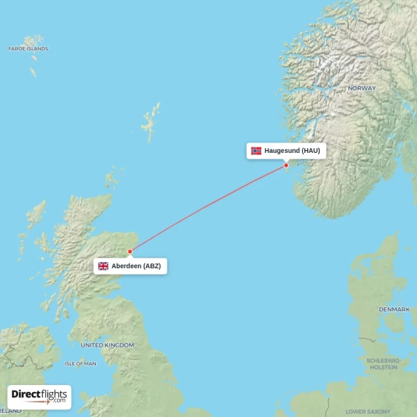 Aberdeen - Haugesund direct flight map