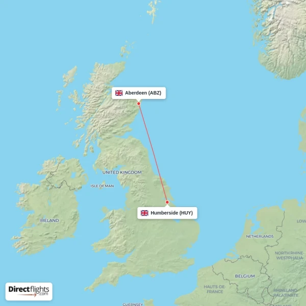 Aberdeen - Humberside direct flight map