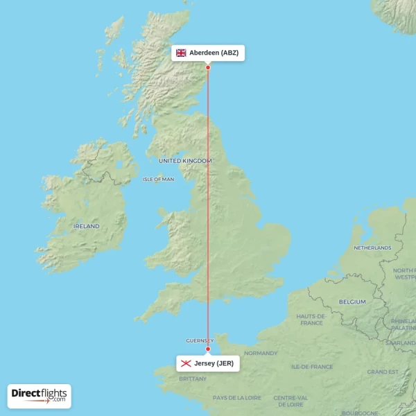 Aberdeen - Jersey direct flight map