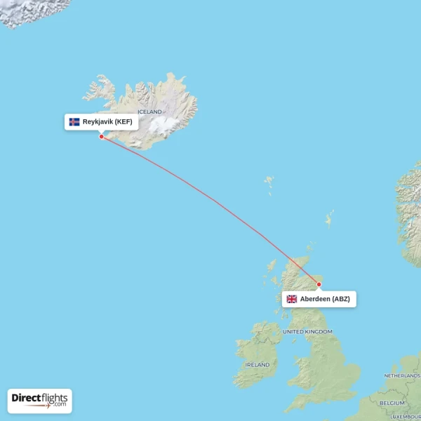 Aberdeen - Reykjavik direct flight map