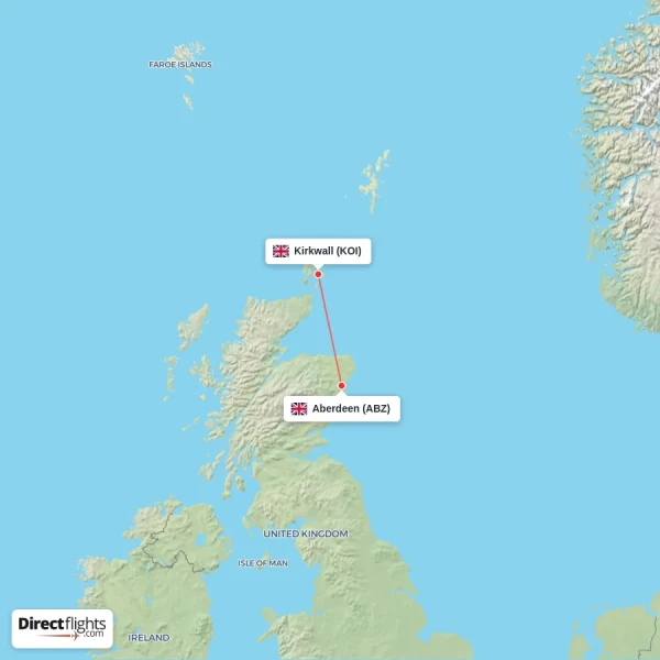 Aberdeen - Kirkwall direct flight map