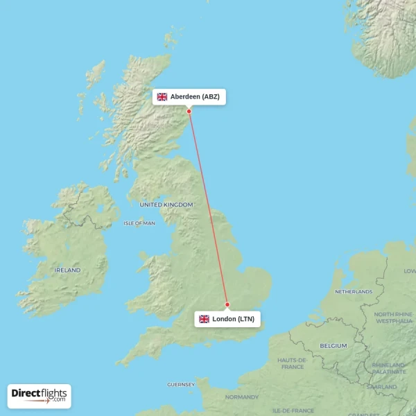 Aberdeen - London direct flight map