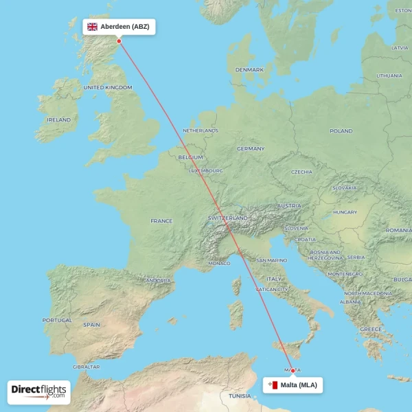 Aberdeen - Malta direct flight map