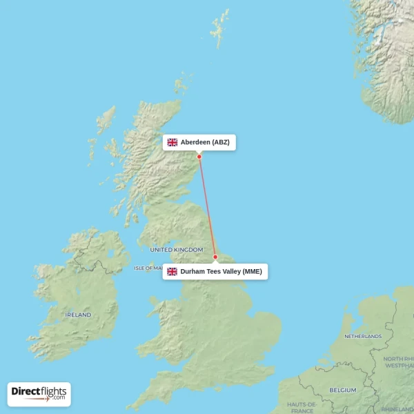 Aberdeen - Durham Tees Valley direct flight map