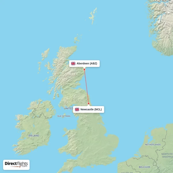 Aberdeen - Newcastle direct flight map