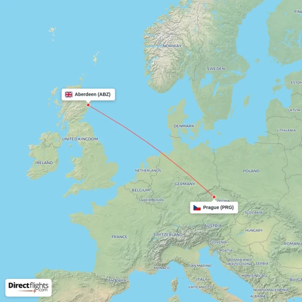 Aberdeen - Prague direct flight map