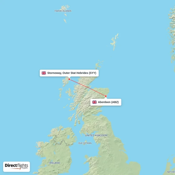 Aberdeen - Stornoway, Outer Stat Hebrides direct flight map