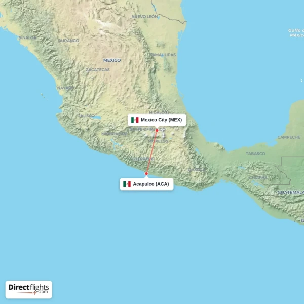 Acapulco - Mexico City direct flight map