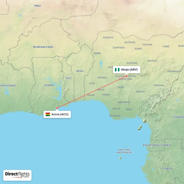 Accra - Abuja direct flight map