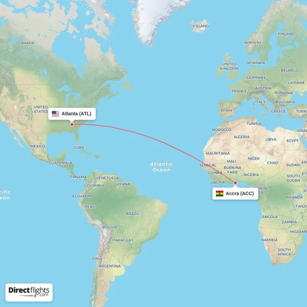 Accra - Atlanta direct flight map