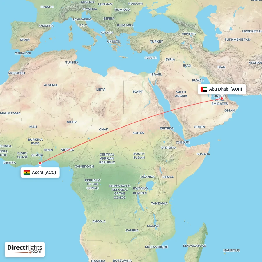 ACC - AUH route map