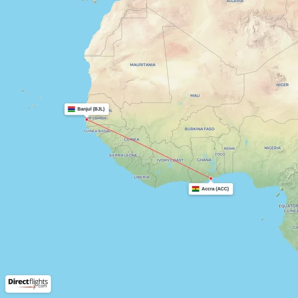 Accra - Banjul direct flight map