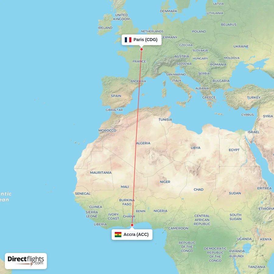 ACC - CDG route map