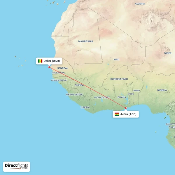 Accra - Dakar direct flight map