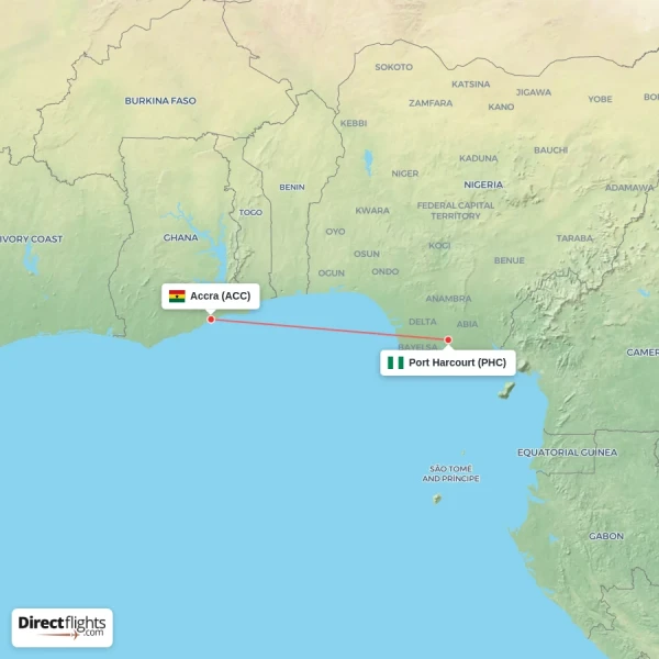 Accra - Port Harcourt direct flight map