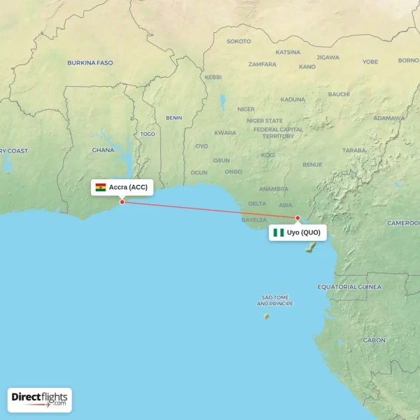 Accra - Uyo direct flight map