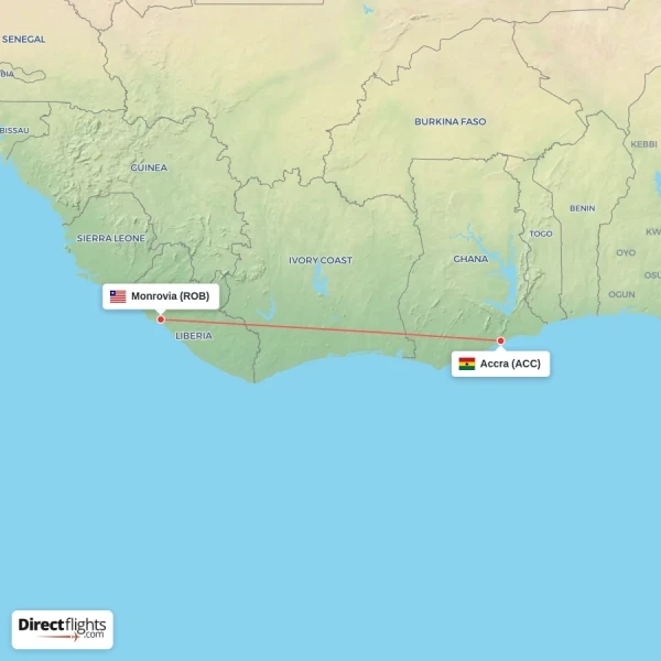 Accra - Monrovia direct flight map