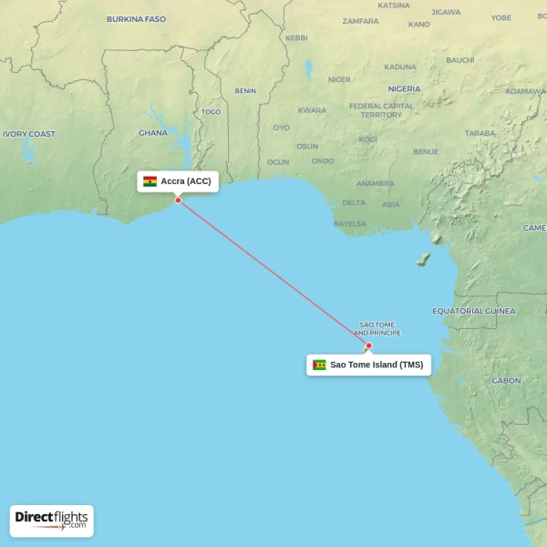 Accra - Sao Tome Island direct flight map
