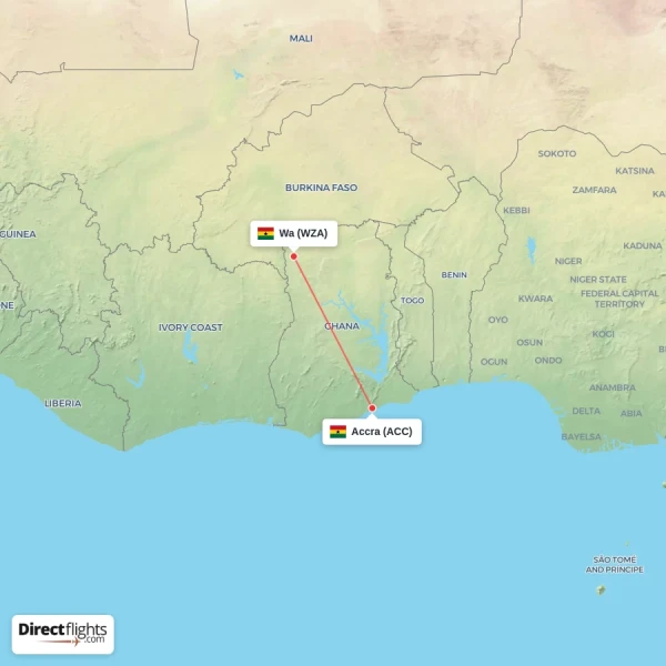 Accra - Wa direct flight map