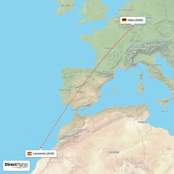 Lanzarote - Hahn direct flight map