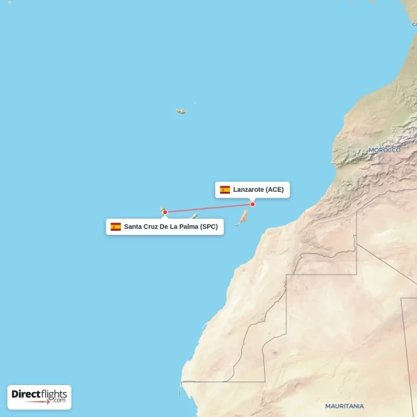 Lanzarote - Santa Cruz De La Palma direct flight map
