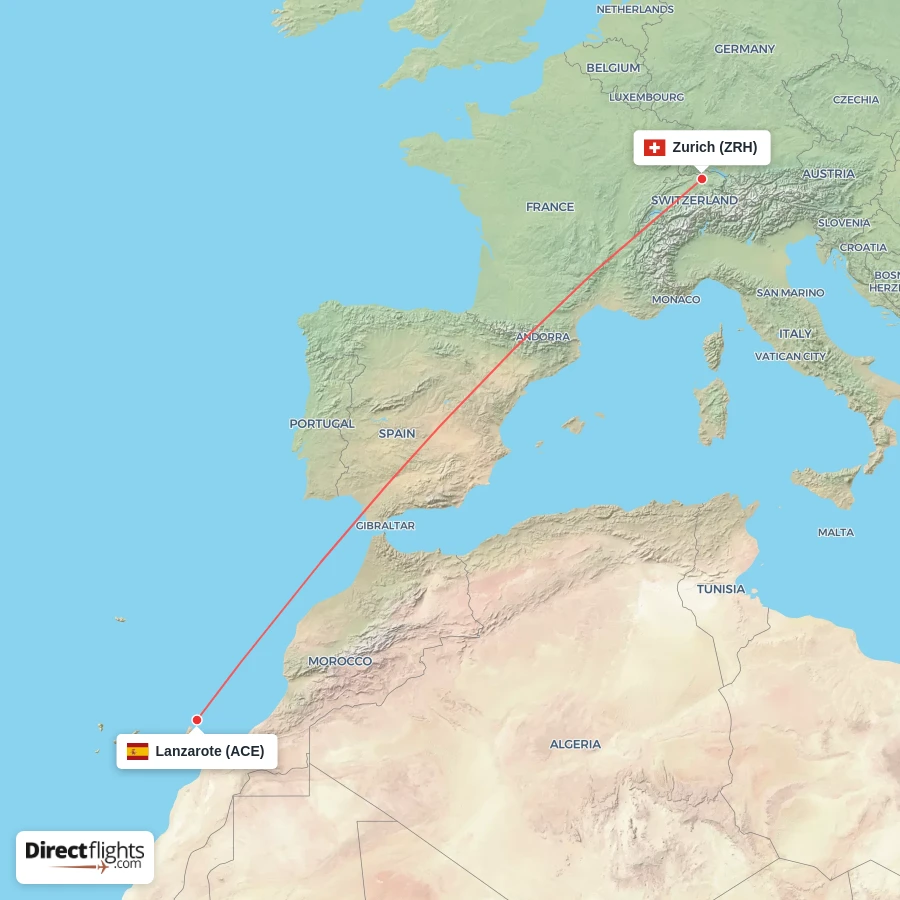 ACE - ZRH route map