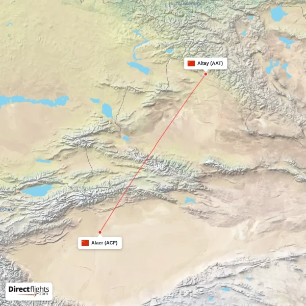 Alaer - Altay direct flight map
