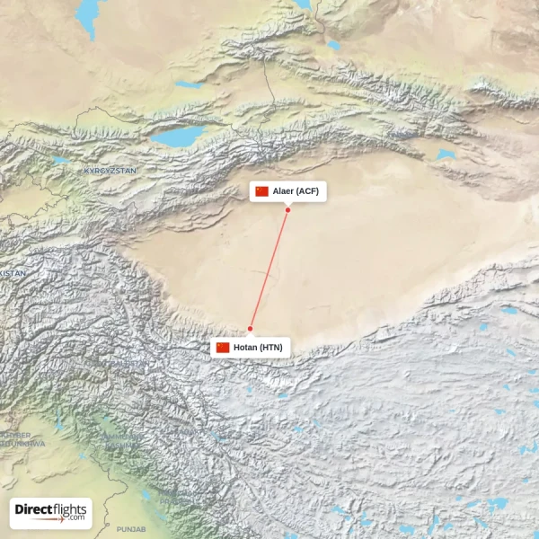 Alaer - Hotan direct flight map