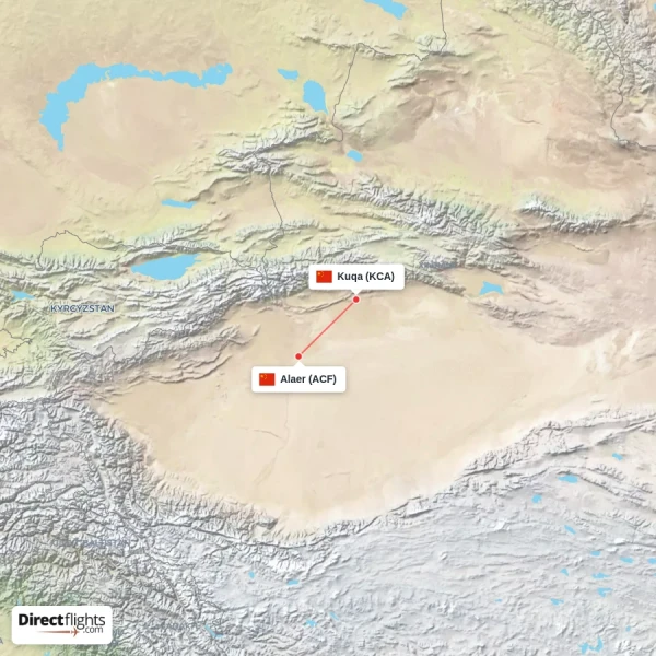 Alaer - Kuqa direct flight map