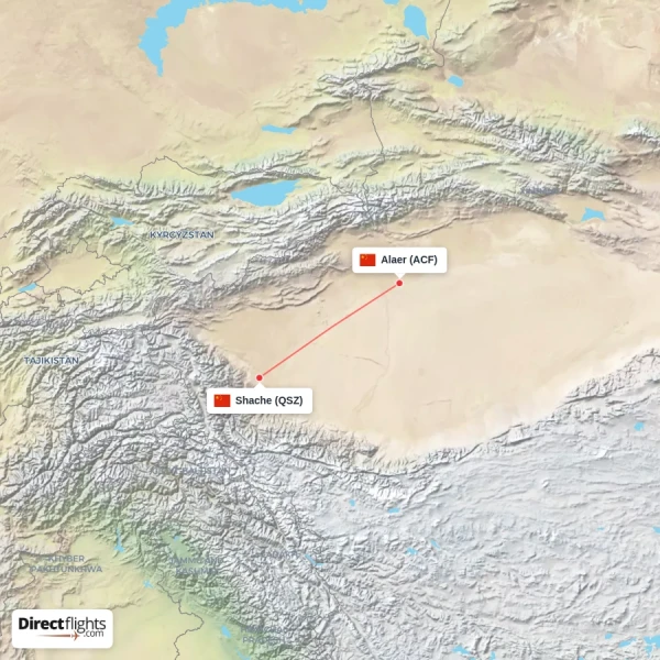 Alaer - Shache direct flight map