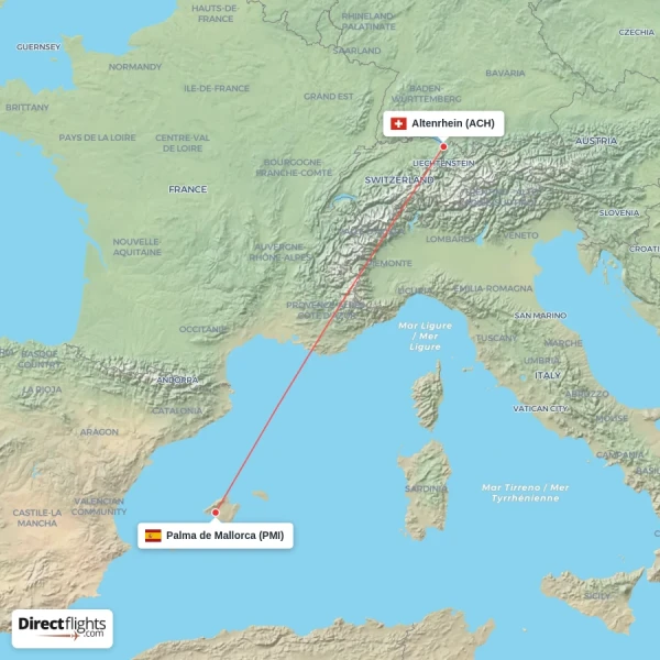 Altenrhein - Palma de Mallorca direct flight map