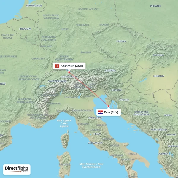 Altenrhein - Pula direct flight map