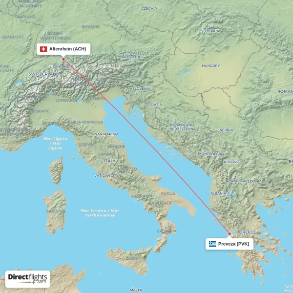 Altenrhein - Preveza direct flight map