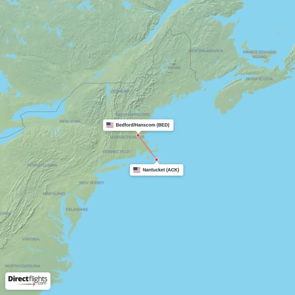 Nantucket - Bedford/Hanscom direct flight map