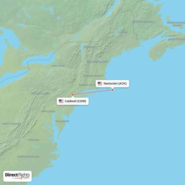 Nantucket - Caldwell direct flight map