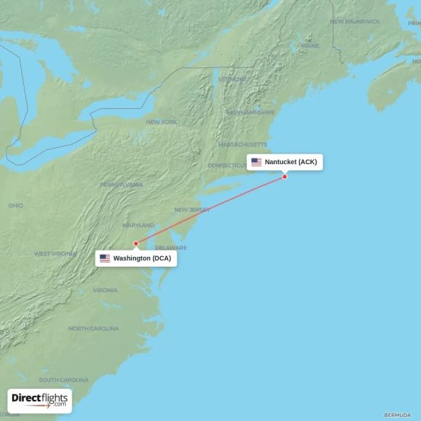 Nantucket - Washington direct flight map