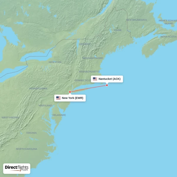 Nantucket - New York direct flight map