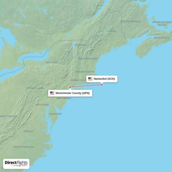 Nantucket - Westchester County direct flight map