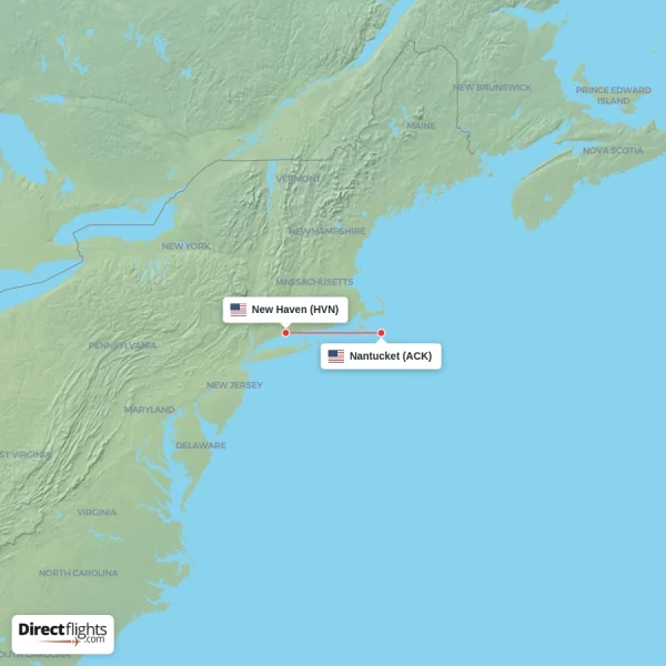 Nantucket - New Haven direct flight map