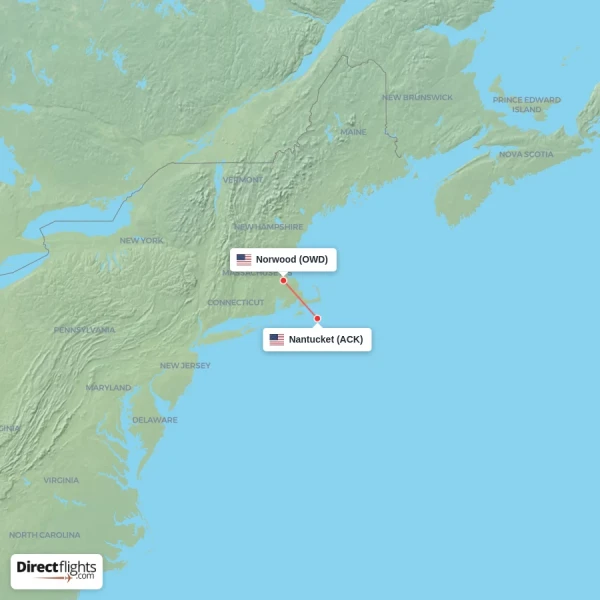 Nantucket - Norwood direct flight map