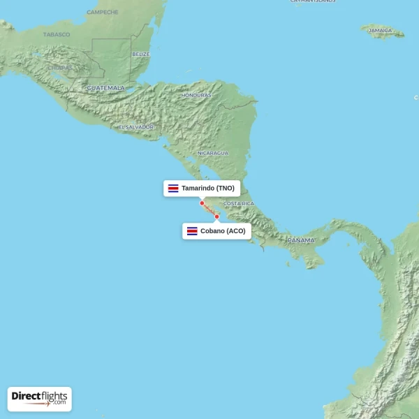 Cobano - Tamarindo direct flight map