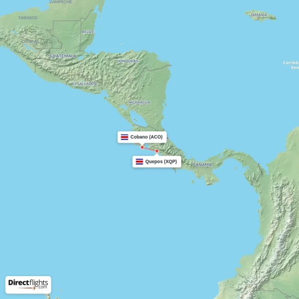 Cobano - Quepos direct flight map