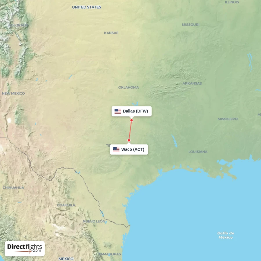 ACT - DFW route map