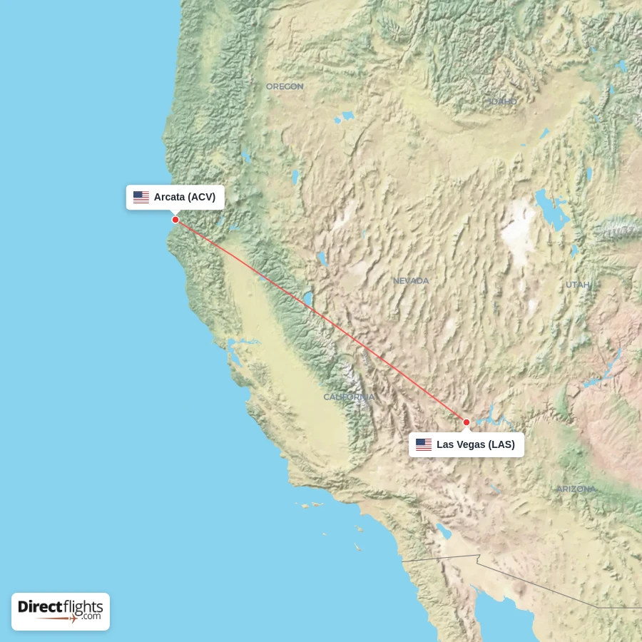 ACV - LAS route map