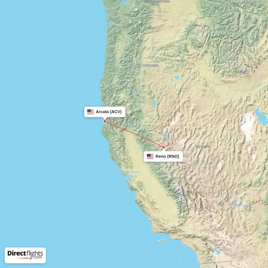 ACV - RNO route map
