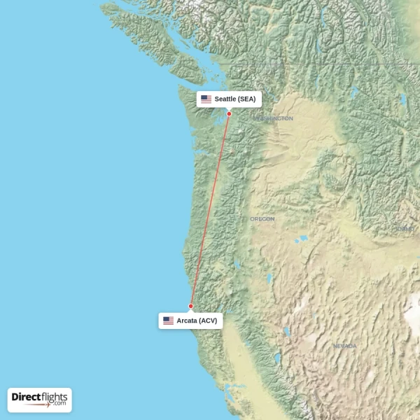 Arcata - Seattle direct flight map
