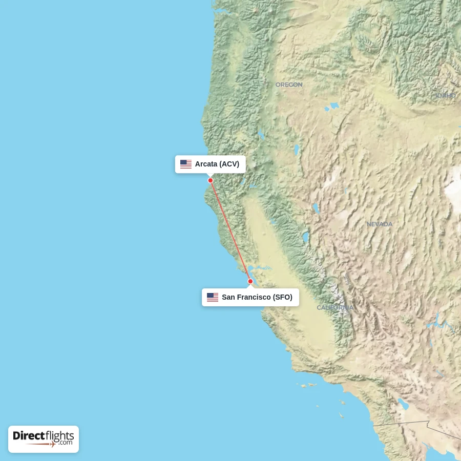 ACV - SFO route map