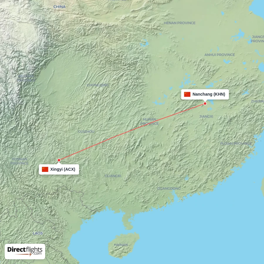 ACX - KHN route map