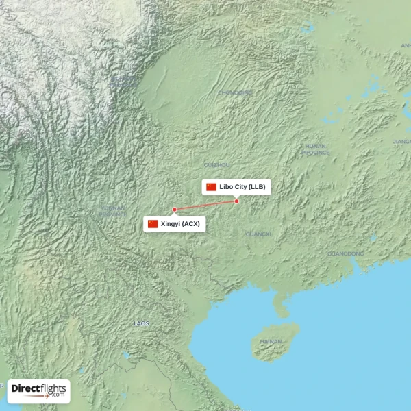 Xingyi - Libo City direct flight map